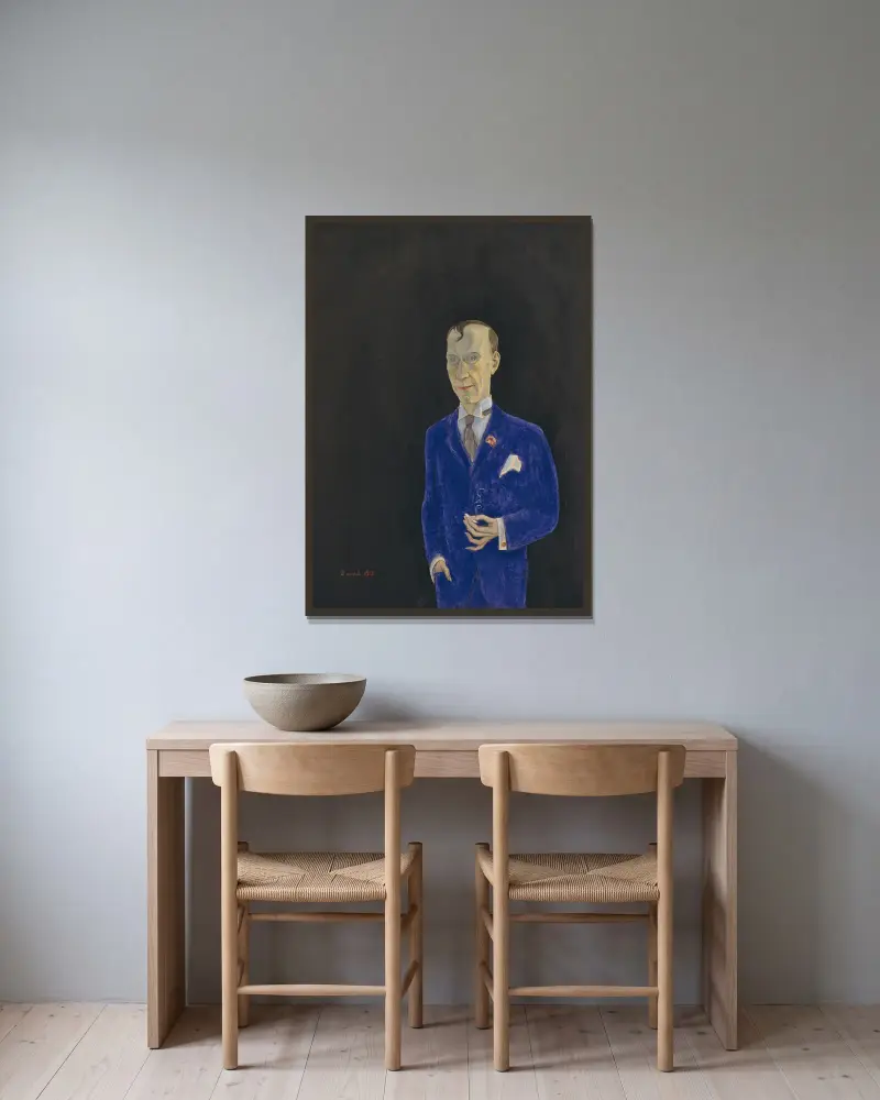David Sprengel, 1880-1941, skribent, kritiker av Nils Dardel inramad på en vägg