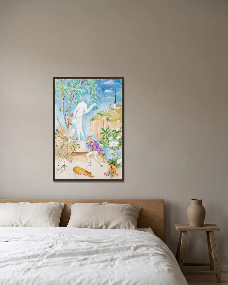 Den sönderslagna statyn II av Nils Dardel inramad på en vägg