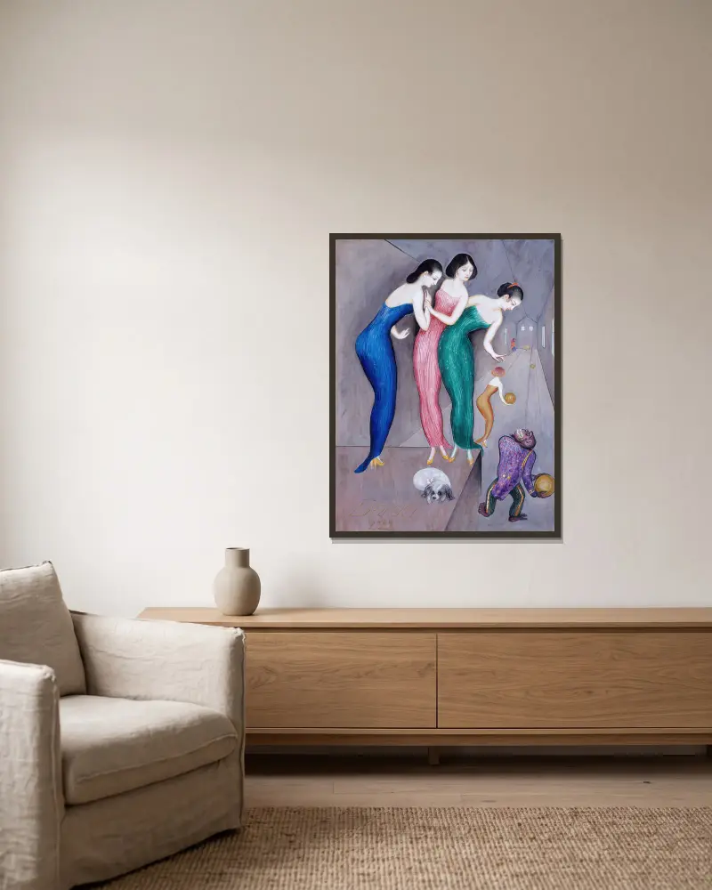 Drömmar och fantasier nr 1 (Kägelbanan) av Nils Dardel inramad på en vägg
