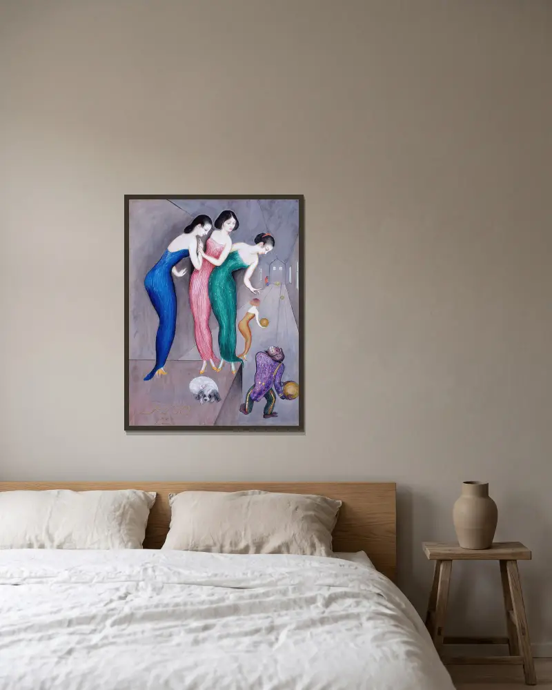 Drömmar och fantasier nr 1 (Kägelbanan) av Nils Dardel inramad på en vägg