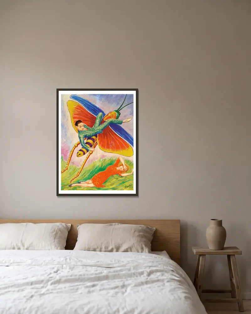 Die Heuschrecke von Nils Dardel gerahmt an einer Wand