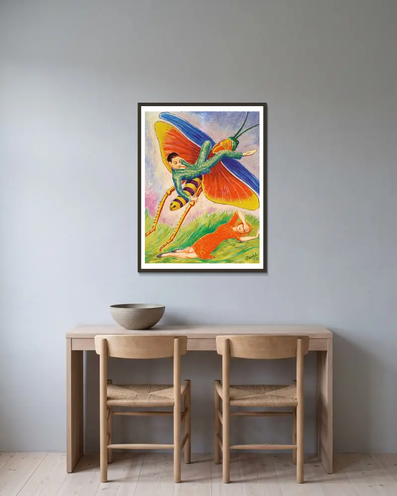 Die Heuschrecke von Nils Dardel gerahmt an einer Wand
