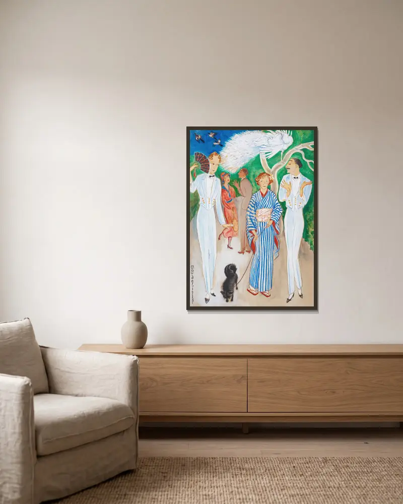 Pfauen von Nils Dardel gerahmt an einer Wand