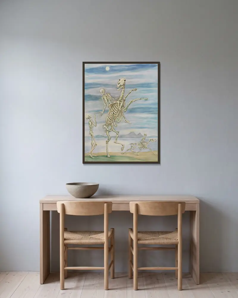 Skelet na koni, Nils Dardel v rámu na stěně