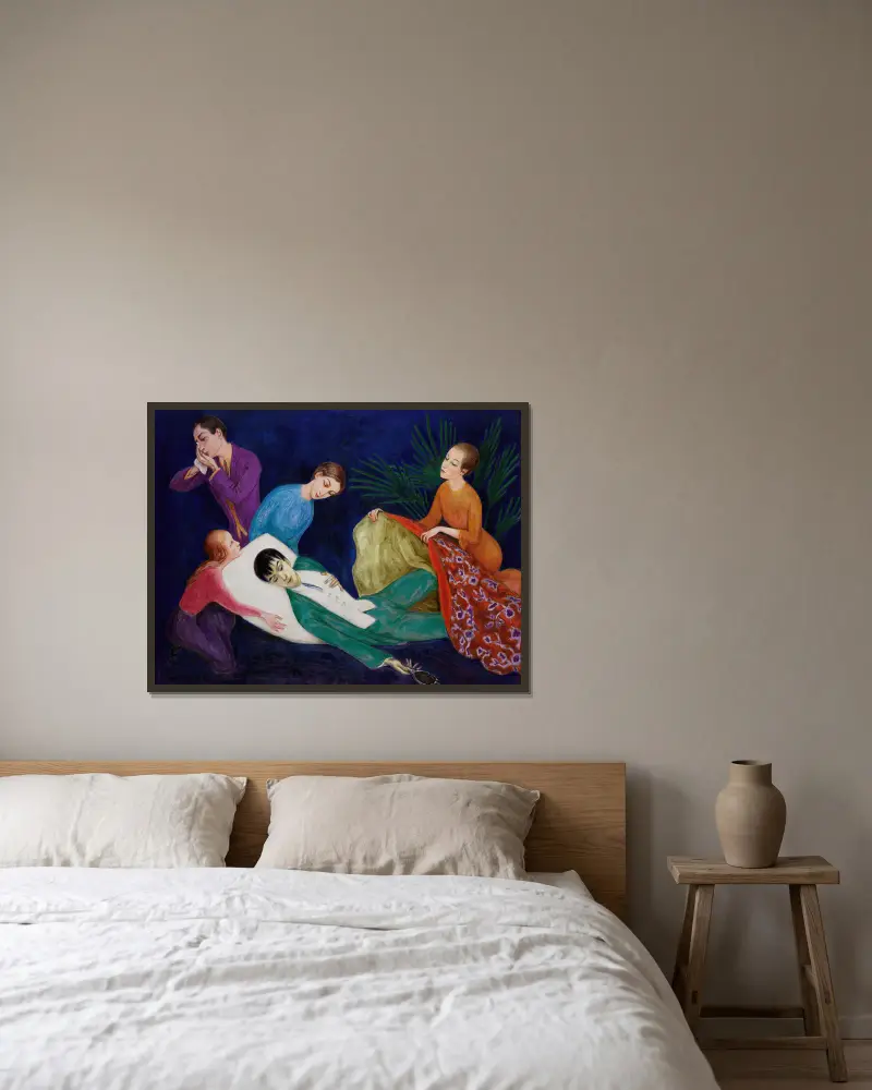 Der sterbende Dandy von Nils Dardel gerahmt an einer Wand