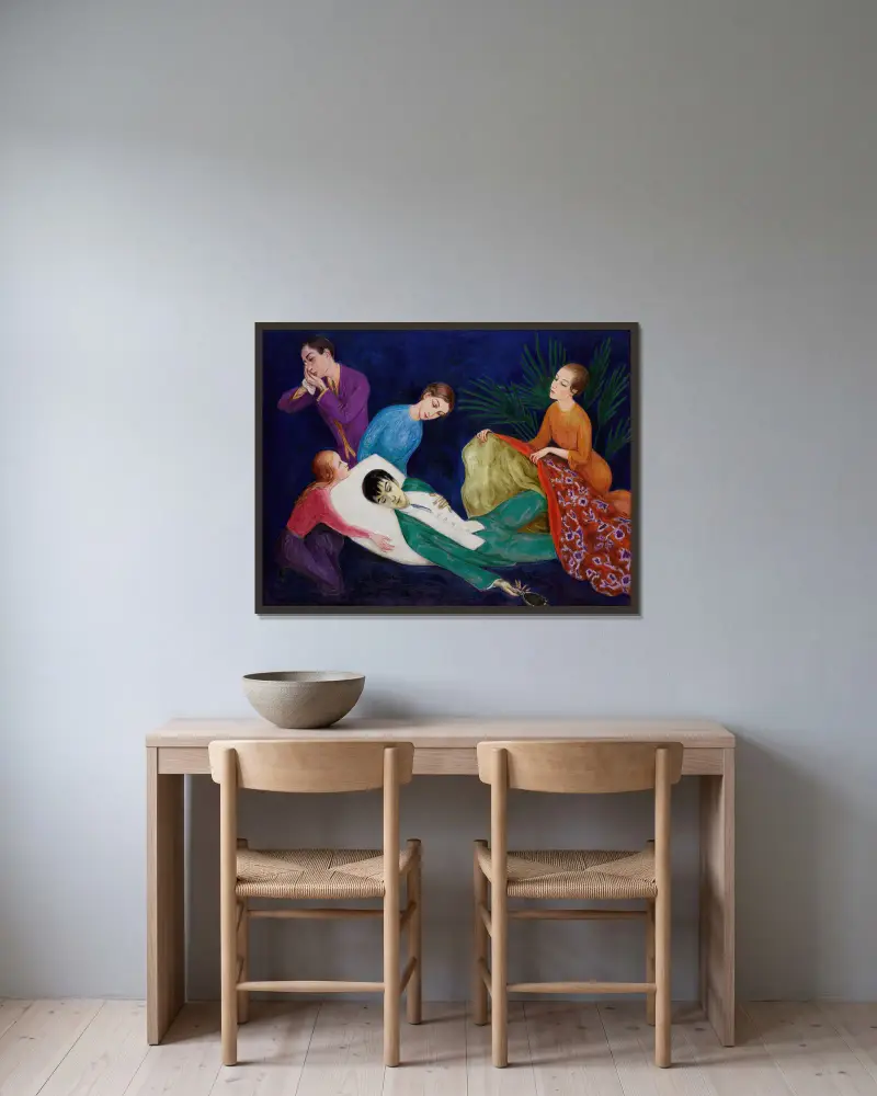Der sterbende Dandy von Nils Dardel gerahmt an einer Wand