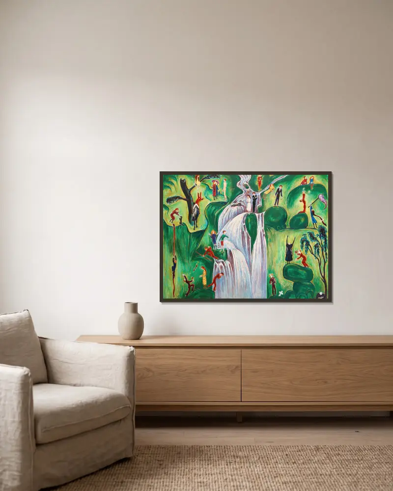 Der Wasserfall von Nils Dardel gerahmt an einer Wand