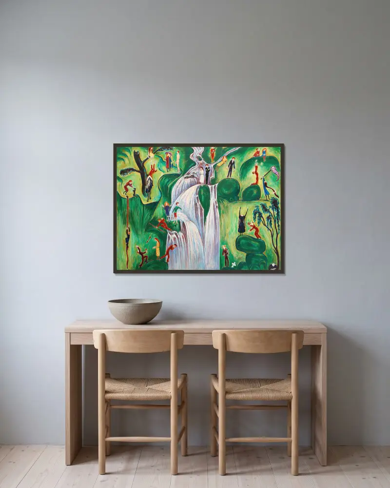 Der Wasserfall von Nils Dardel gerahmt an einer Wand