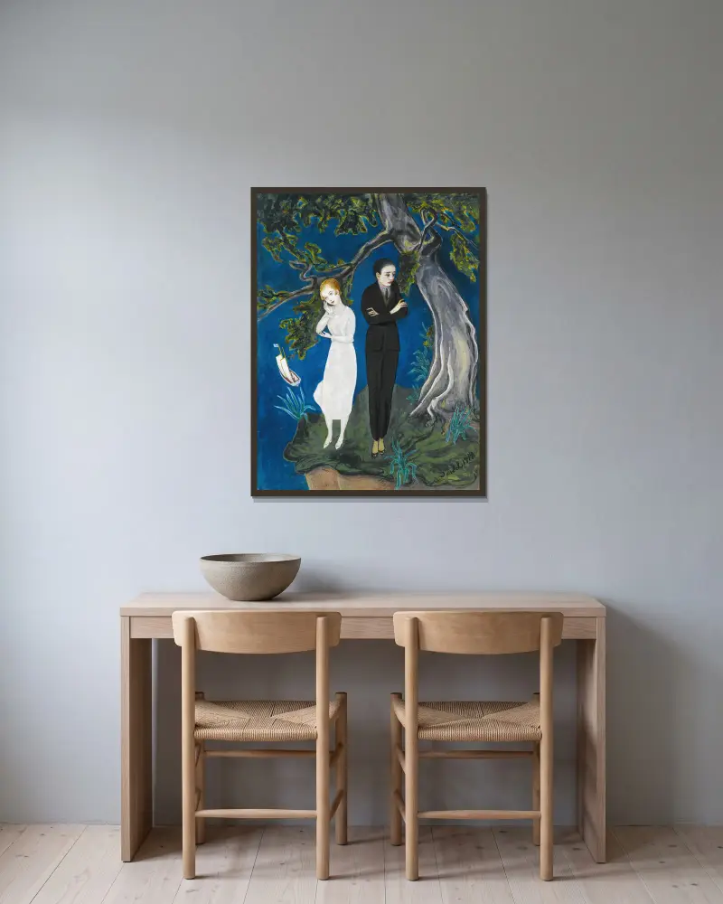 Młody mężczyzna w czerni, dziewczyna w bieli, Nils Dardel w ramie na ścianie