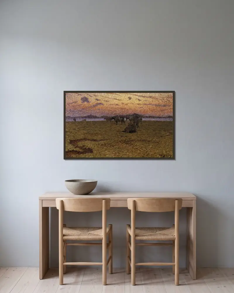 Kühe am Strand von Nils Kreuger gerahmt an einer Wand