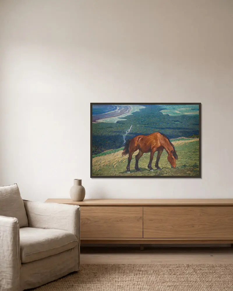 Weidendes Pferd von Nils Kreuger gerahmt an einer Wand