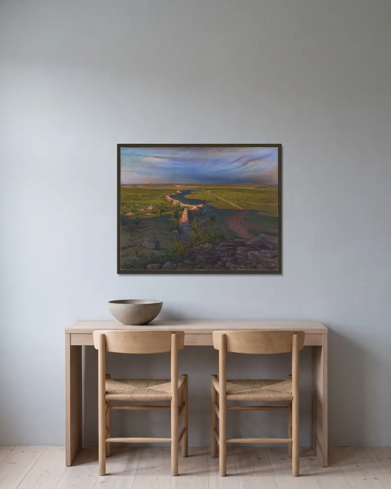 Landschaft, 1901 von Nils Kreuger gerahmt an einer Wand