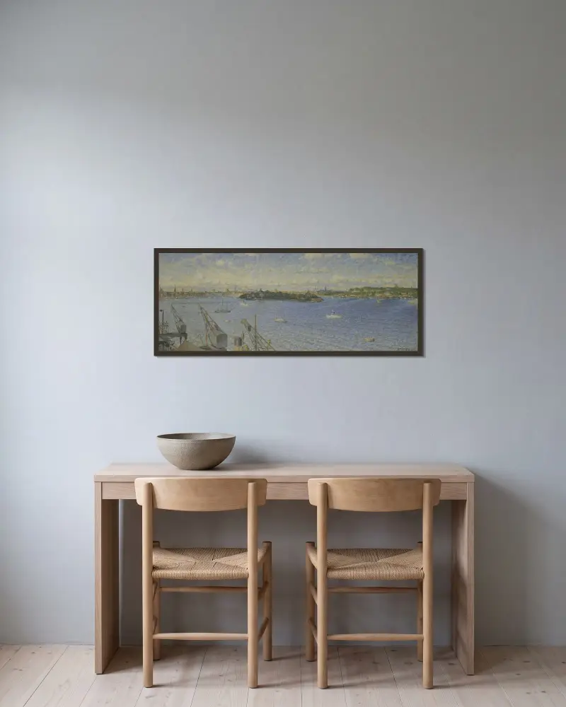 Stockholms ström från Fjällgatan av Nils Kreuger inramad på en vägg