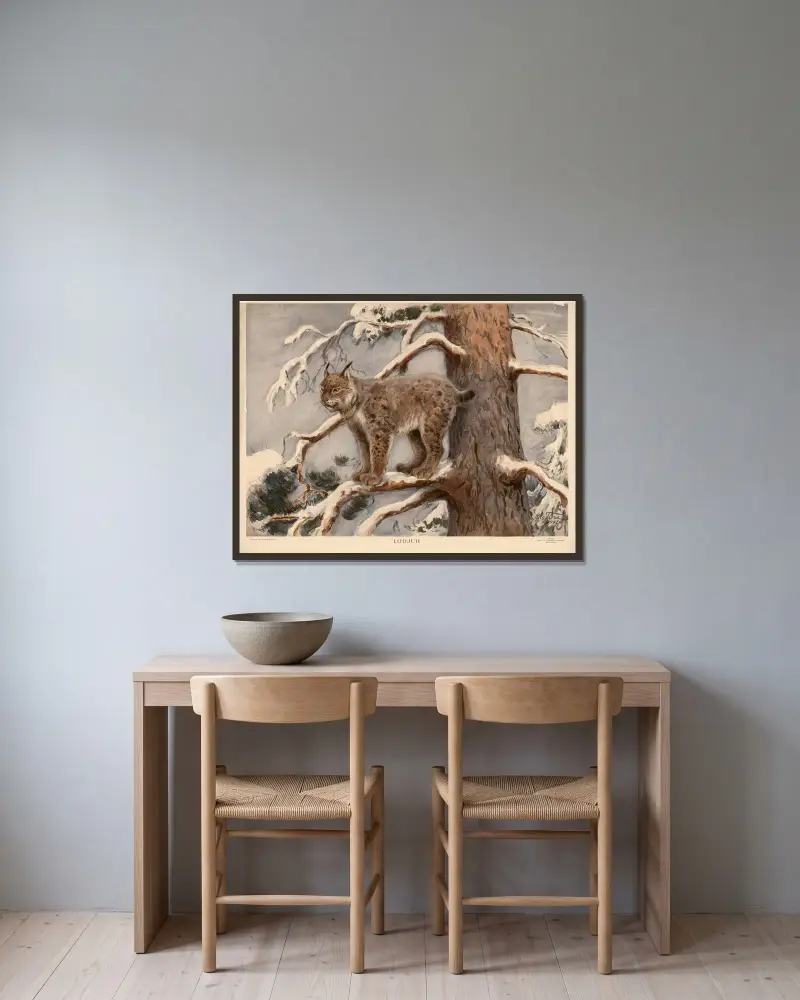 Luchs von Nils Tirén gerahmt an einer Wand