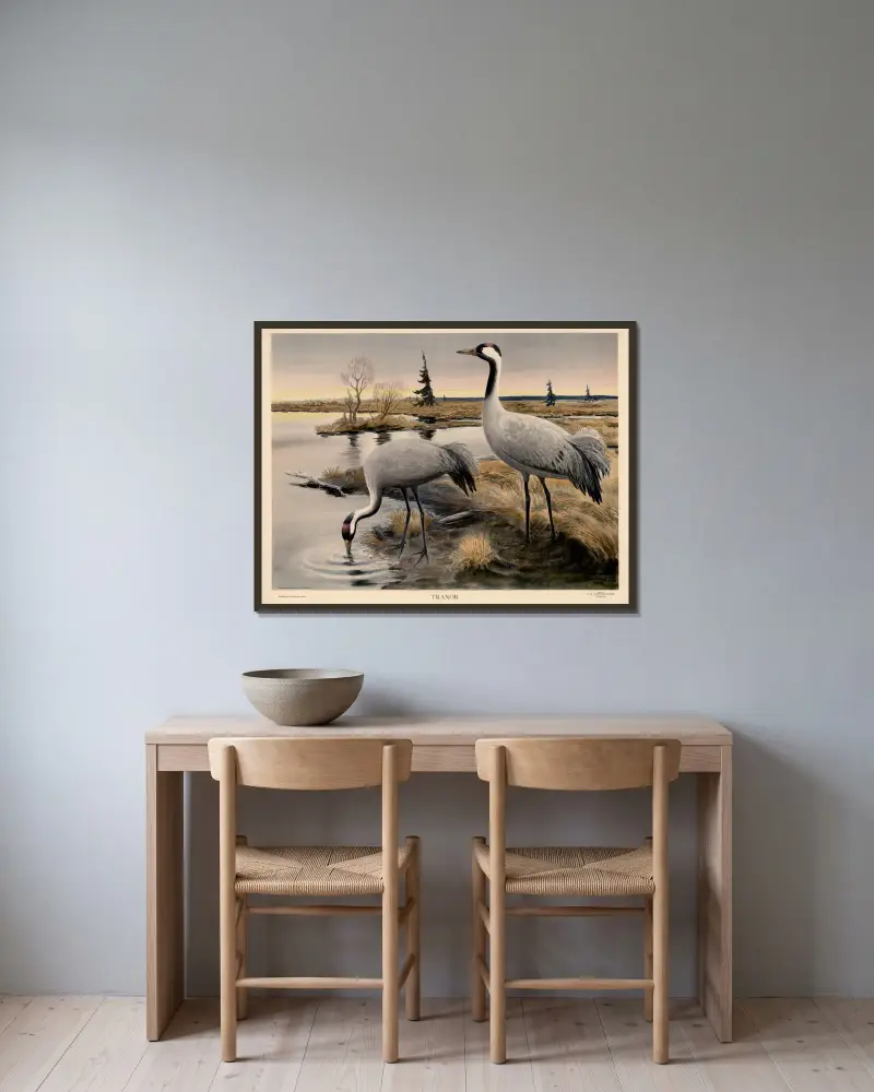 Kraniche von Nils Tirén gerahmt an einer Wand