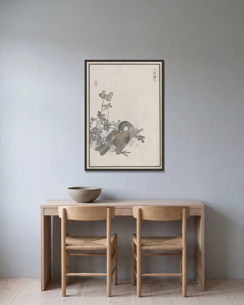 Bairei hyakuchō gafu. Ten Pl.05 av Kōno Bairei inramad på en vägg