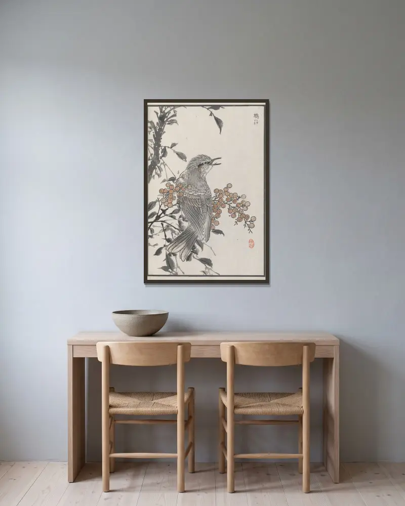 Bairei hyakuchō gafu. Ten Pl.06 av Kōno Bairei inramad på en vägg