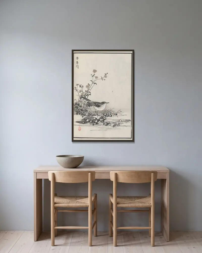 Bairei hyakuchō gafu. Ten Pl.12 av Kōno Bairei inramad på en vägg