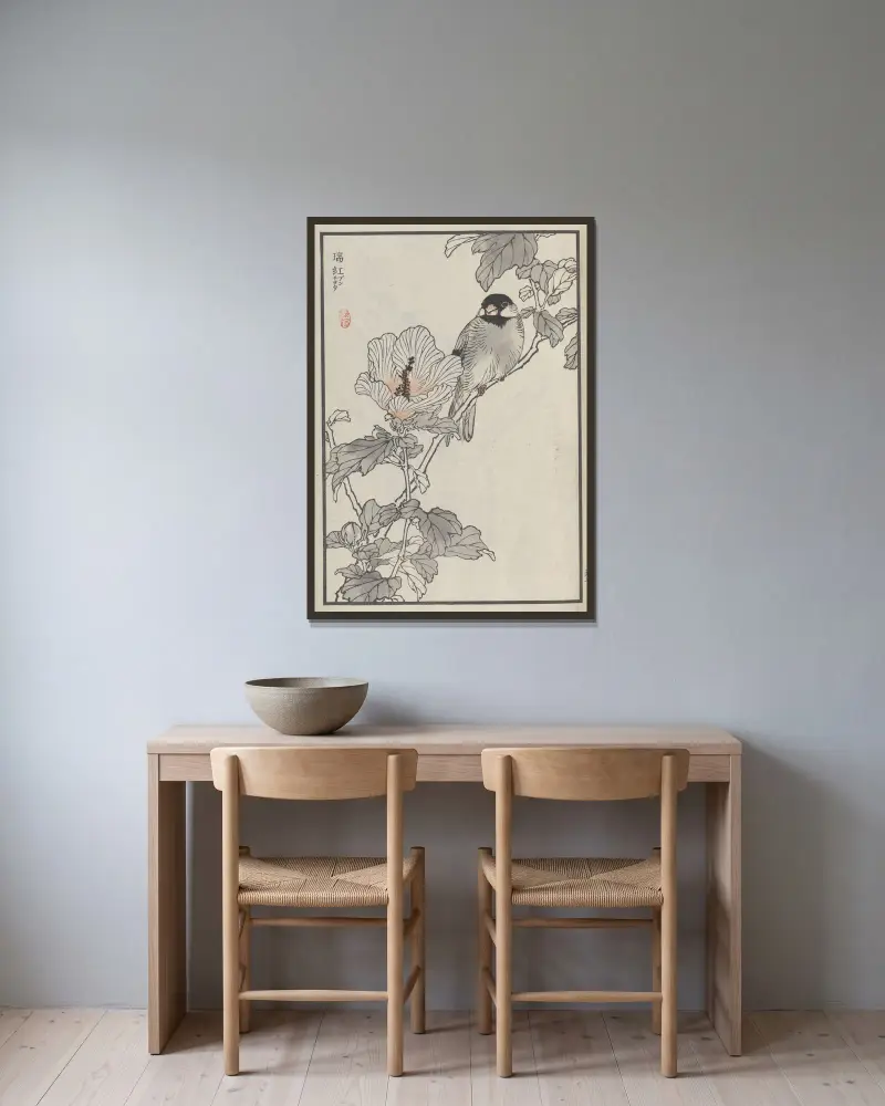 Bairei hyakuchō gafu. Ten Pl.13 av Kōno Bairei inramad på en vägg