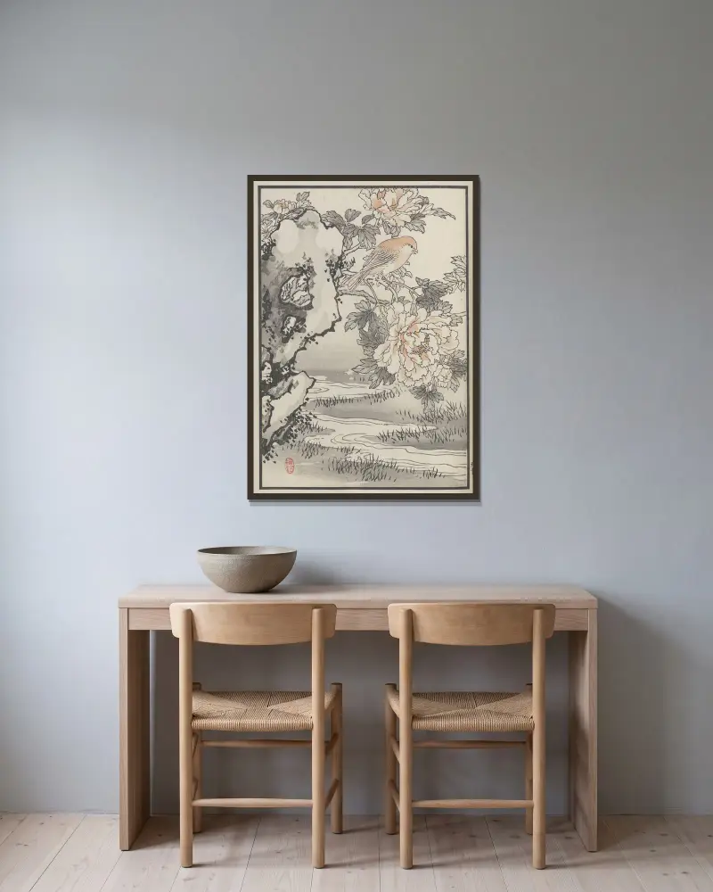 Bairei hyakuchō gafu. Ten Pl.19 av Kōno Bairei inramad på en vägg