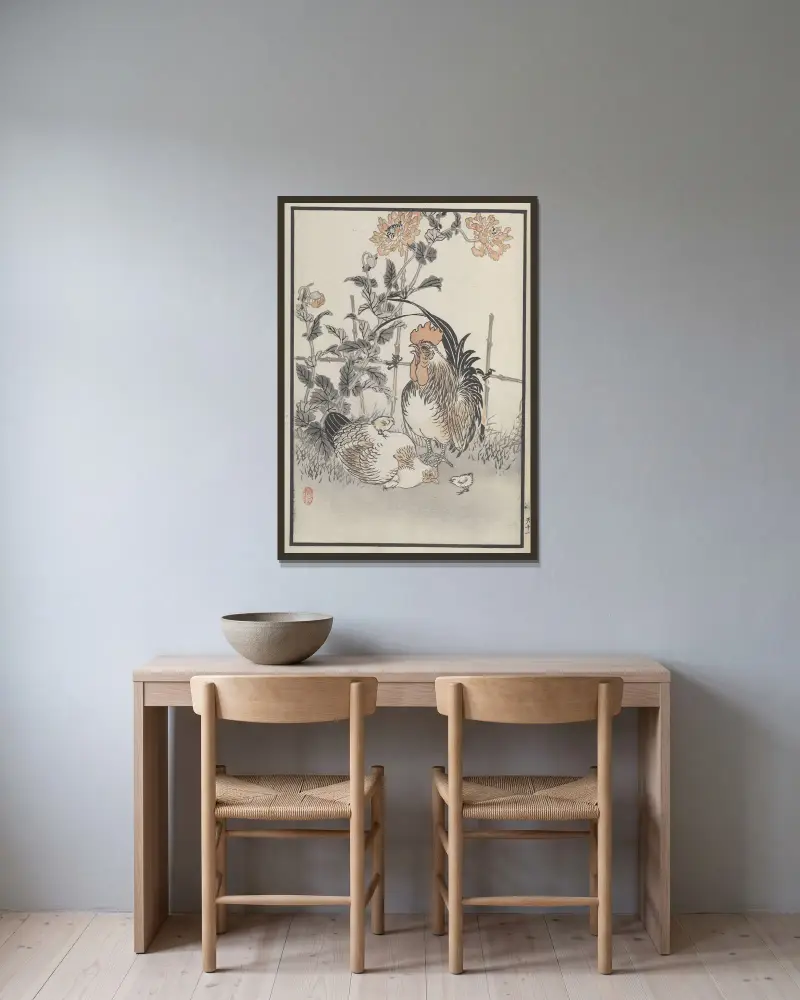 Bairei hyakuchō gafu. Ten Pl.21 av Kōno Bairei inramad på en vägg