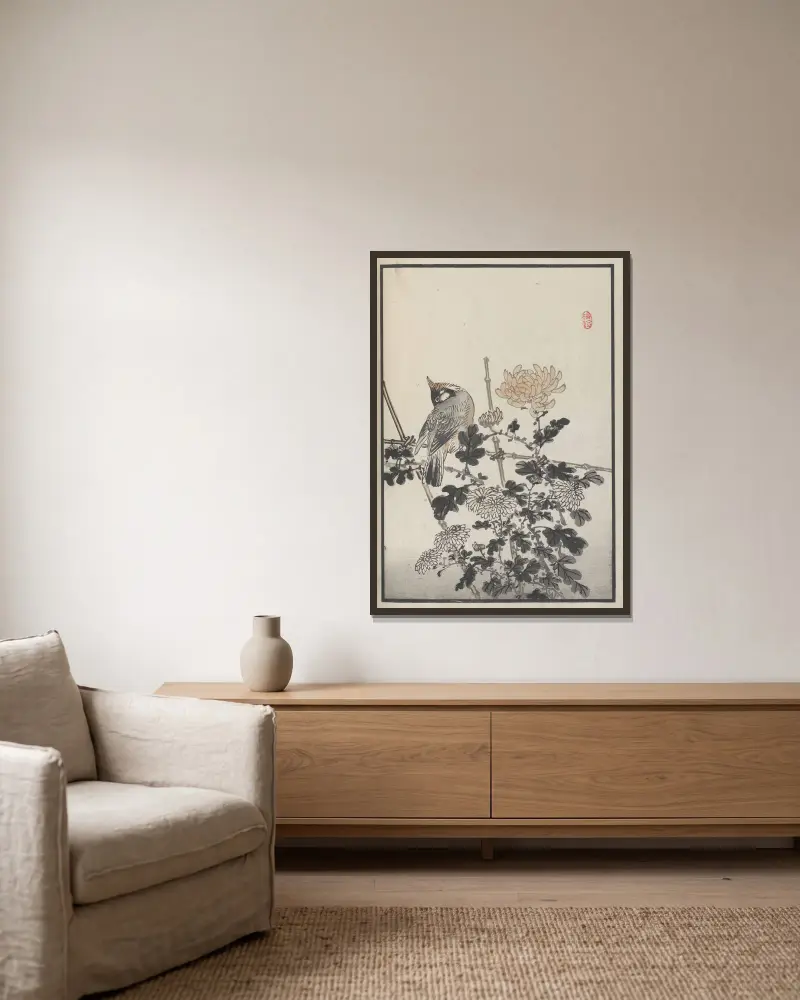 Bairei hyakuchō gafu. Ten Pl.22 av Kōno Bairei inramad på en vägg