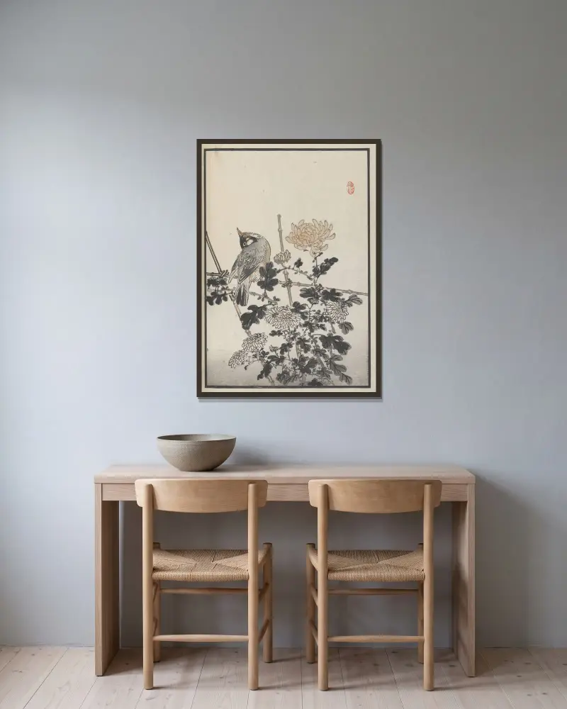 Bairei hyakuchō gafu. Ten Pl.22 av Kōno Bairei inramad på en vägg