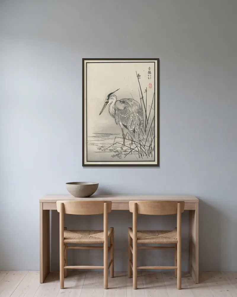 Bairei hyakuchō gafu. Ten Pl.28 av Kōno Bairei inramad på en vägg