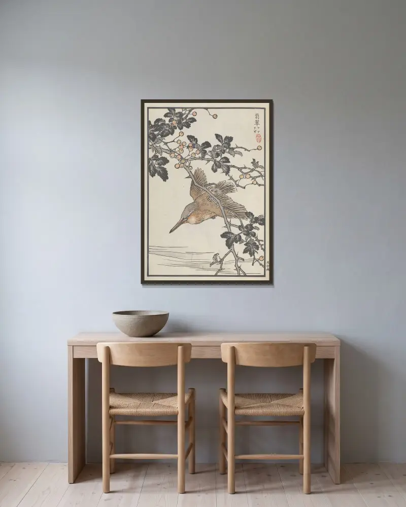 Bairei hyakuchō gafu. Ten Pl.31 av Kōno Bairei inramad på en vägg