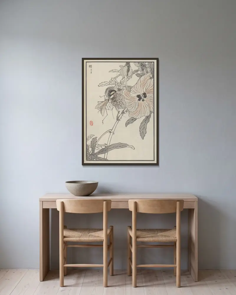 Bairei hyakuchō gafu. Ten Pl.36 av Kōno Bairei inramad på en vägg