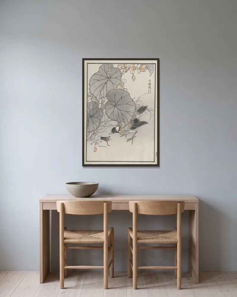 Bairei hyakuchō gafu. Ten Pl.41 av Kōno Bairei inramad på en vägg