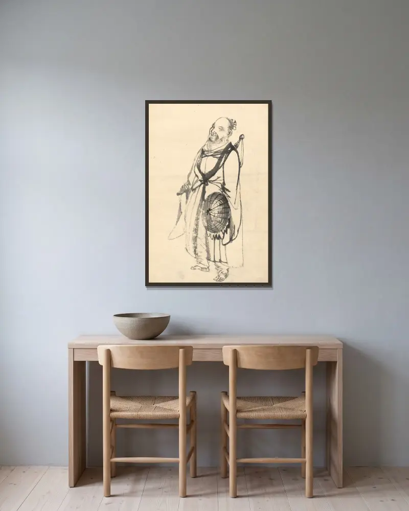 Der wandernde Eremit von Kōno Bairei gerahmt an einer Wand