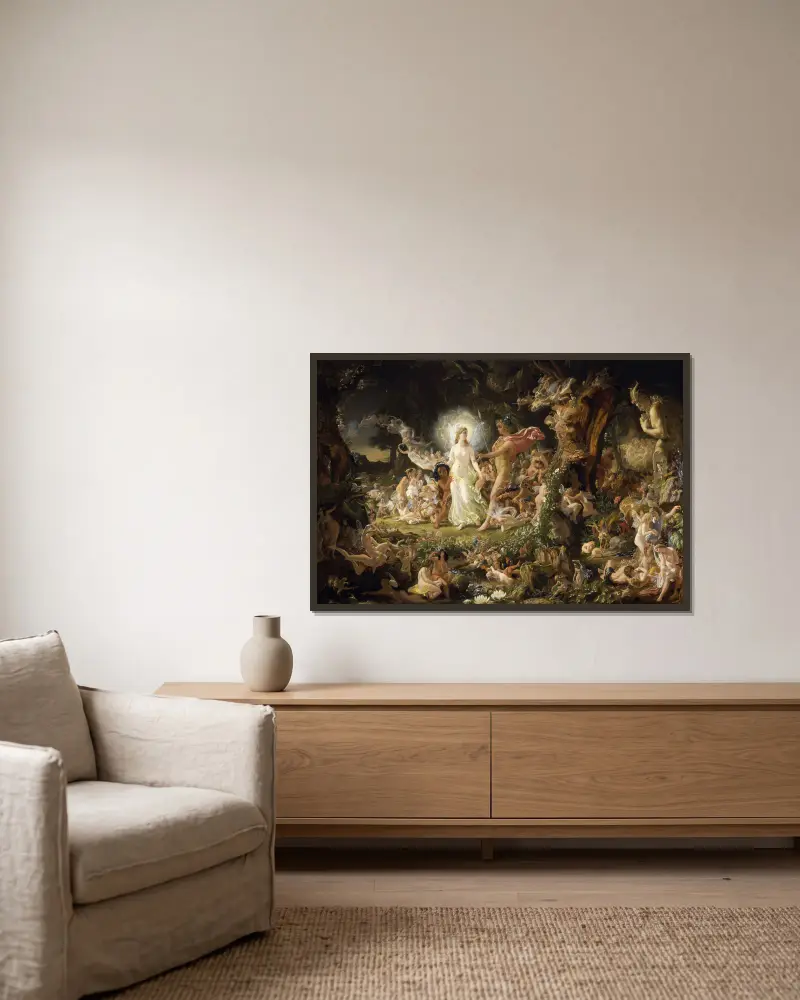 The Quarrel of Oberon and Titania av Sir Joseph Noel Paton inramad på en vägg