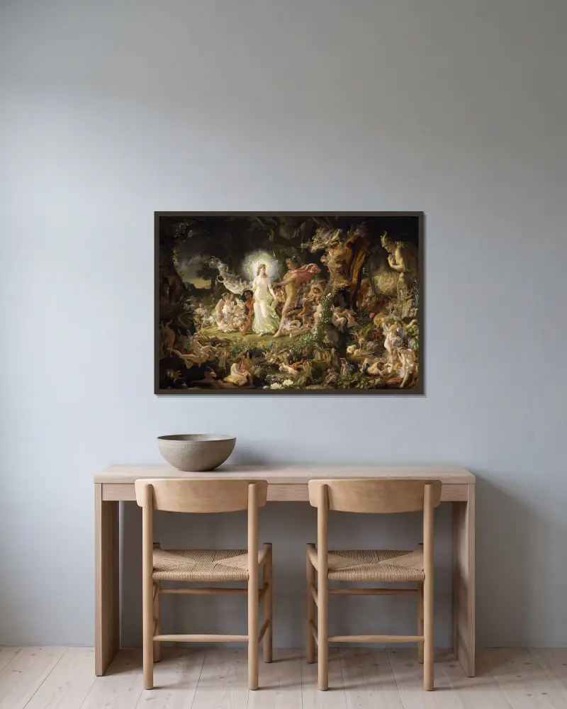 The Quarrel of Oberon and Titania av Sir Joseph Noel Paton inramad på en vägg
