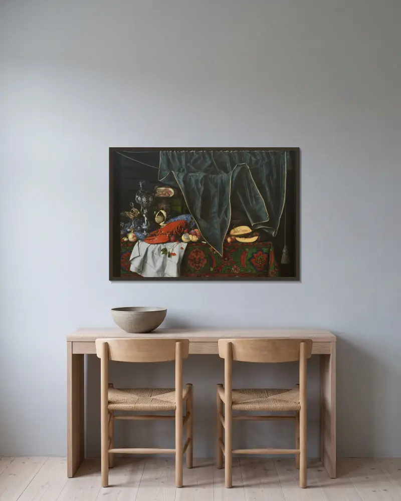 Trompe L’oeil With Breakfast Piece And Goblets av Cornelis Norbertus Gijsbrechts inramad på en vägg