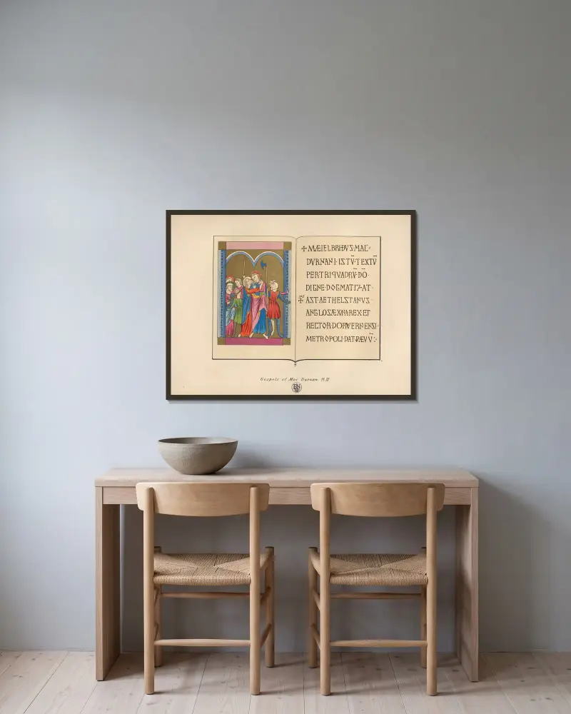 Die Evangelien von MacDurnan III von John Obadiah Westwood gerahmt an einer Wand