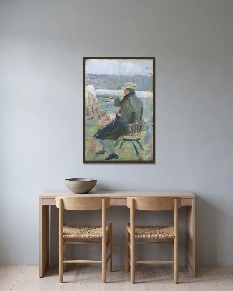 Christian Krohg at the Easel av Oda Krohg inramad på en vägg