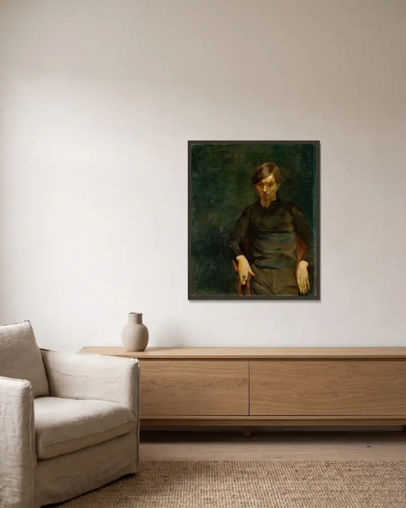 Portrait of the Swedish Painter Ivar Arosenius av Oda Krohg inramad på en vägg