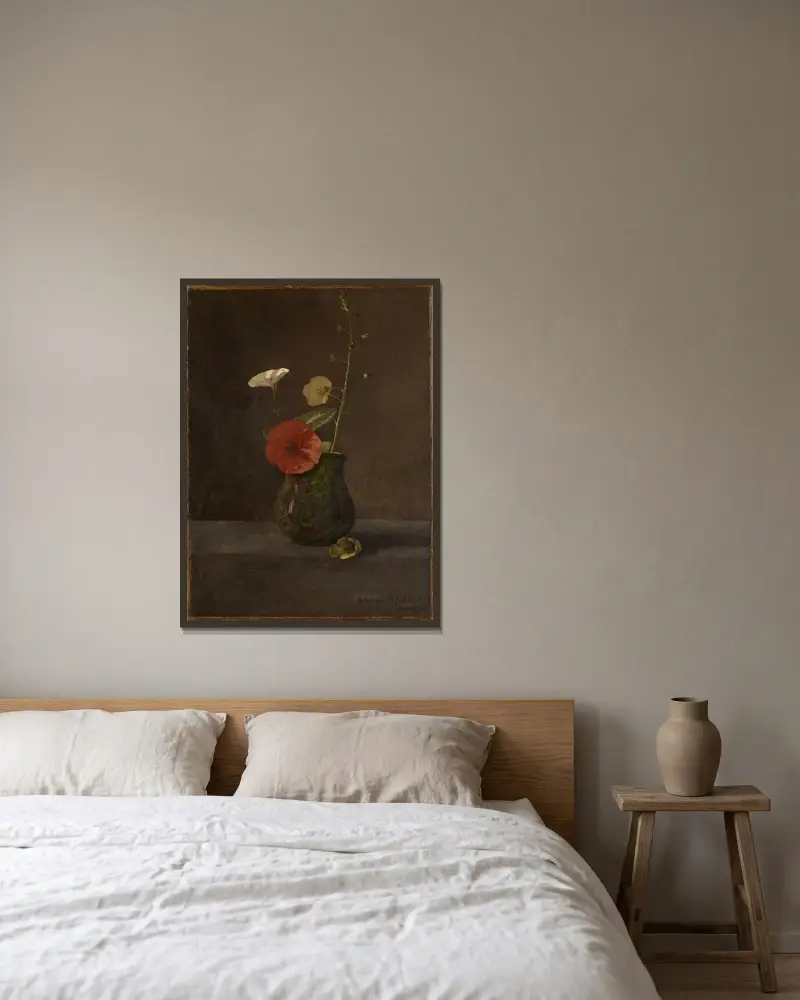 Blumenstilleben im grünen Krug av Odilon Redon inramad på en vägg