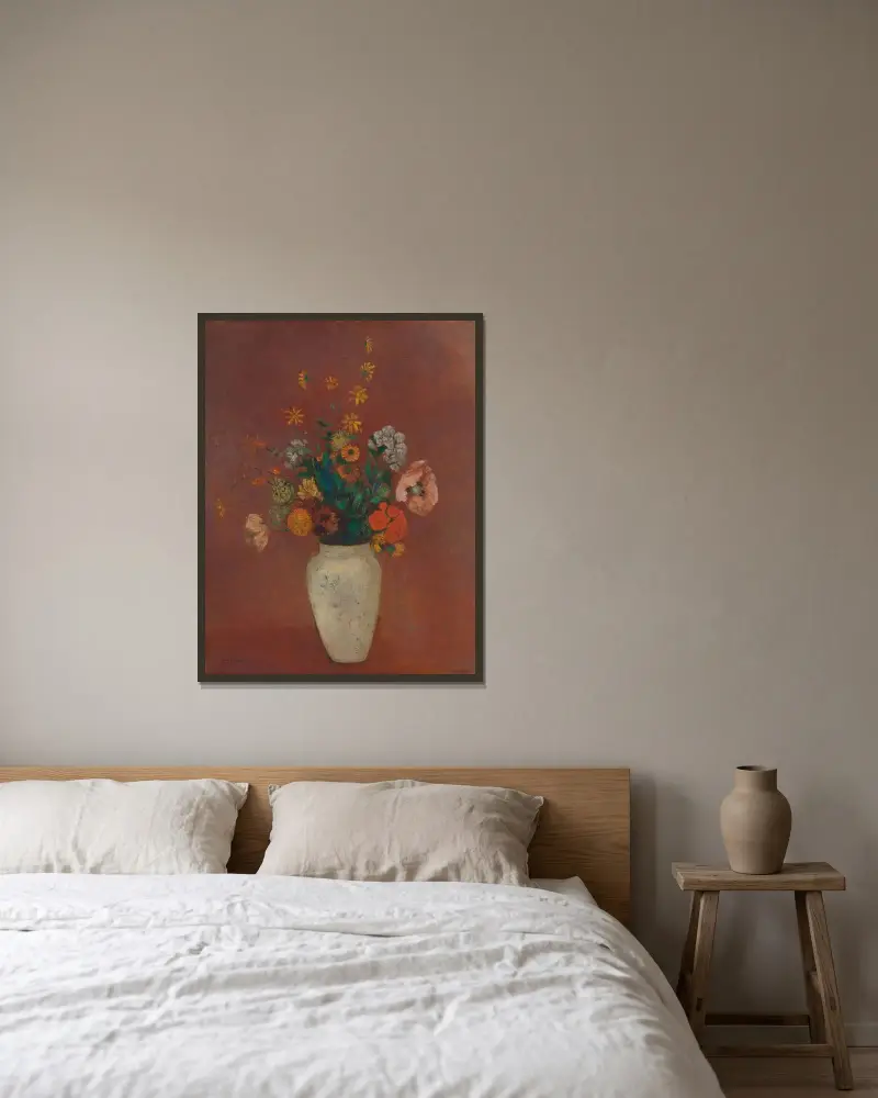 Bouquet in a Chinese Vase av Odilon Redon inramad på en vägg