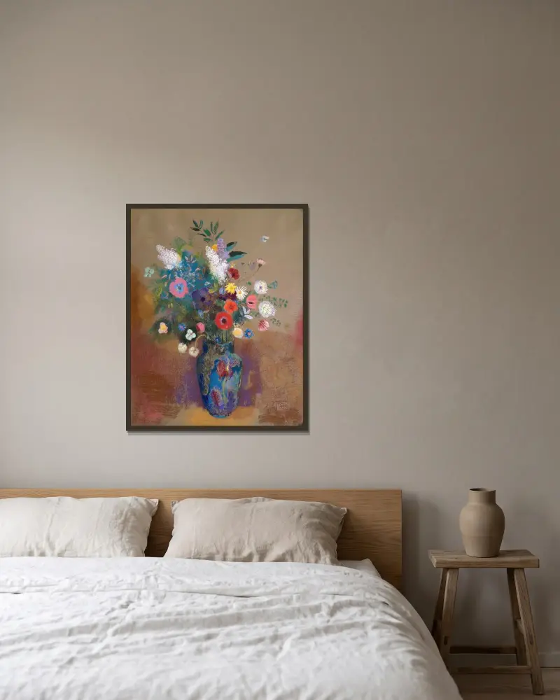 Bouquet of Flowers av Odilon Redon inramad på en vägg