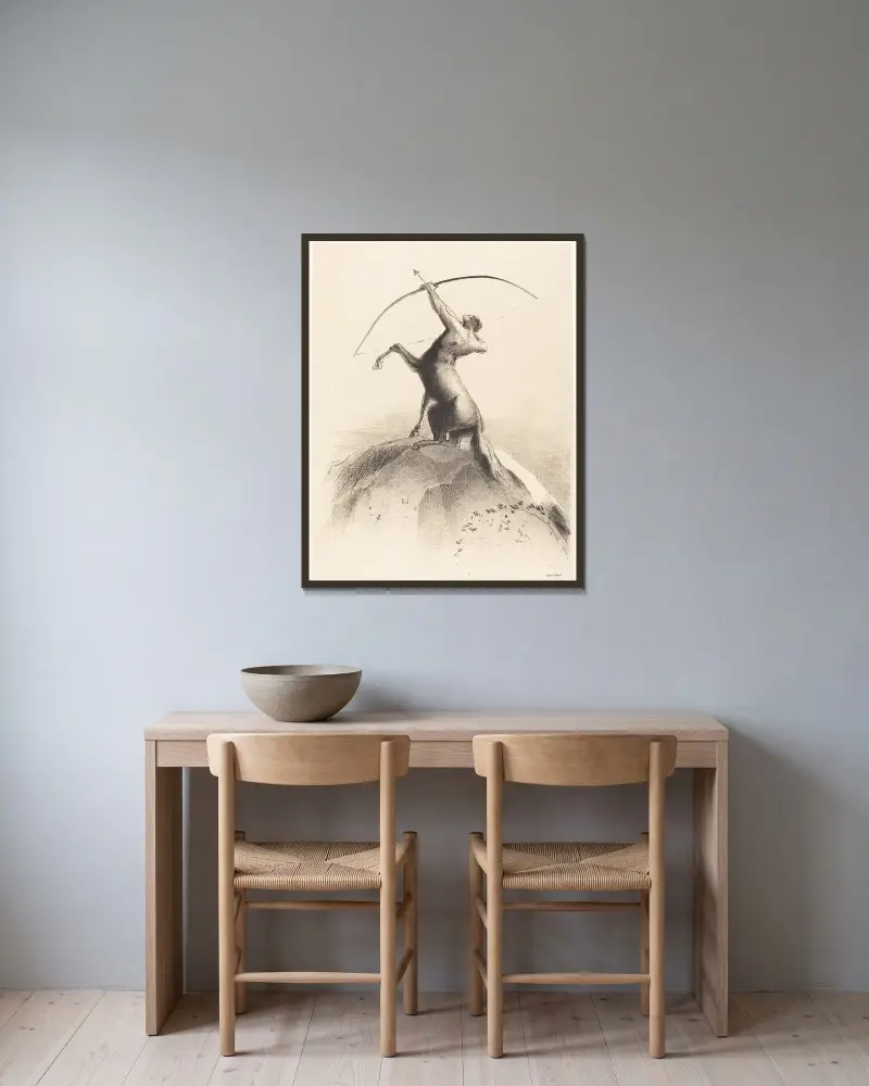 Kentaur mířící na mraky, Odilon Redon v rámu na stěně