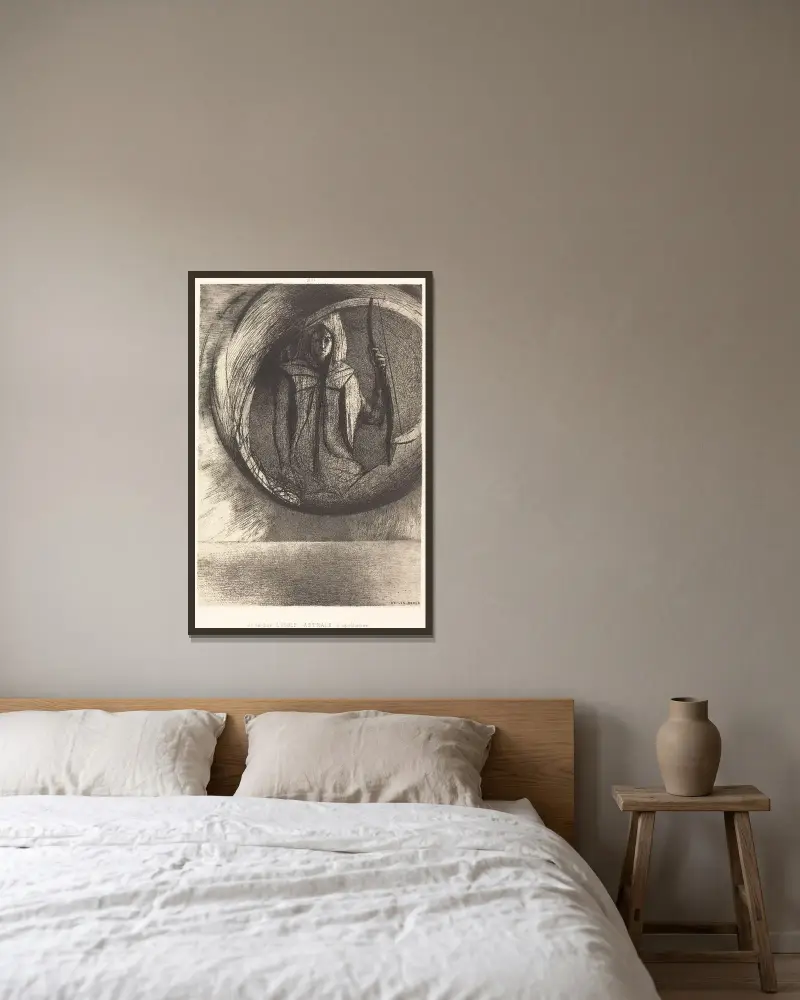 Et la-bas l’idole astrale, l’Apotheose (And beyond, the star idol, the apotheosis) av Odilon Redon inramad på en vägg