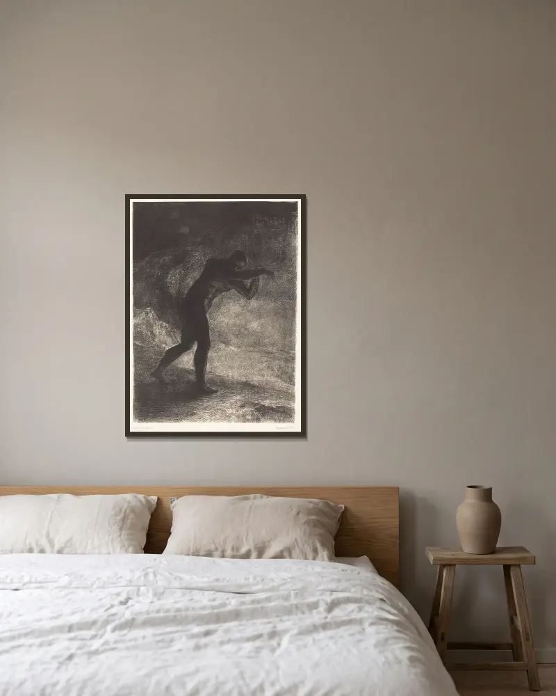 Et l’homme parut, interrogeant le sol d’ou il sort et qui l’attire, il se fraya la voie vers av Odilon Redon inramad på en vägg