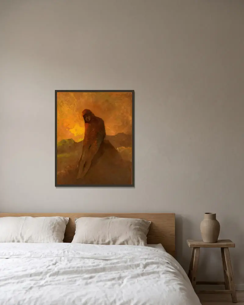 Figure en rouge assise sur un rocher av Odilon Redon inramad på en vägg