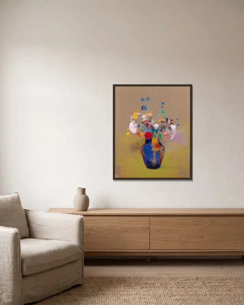 Blumen vor grauem Hintergrund von Odilon Redon gerahmt an einer Wand
