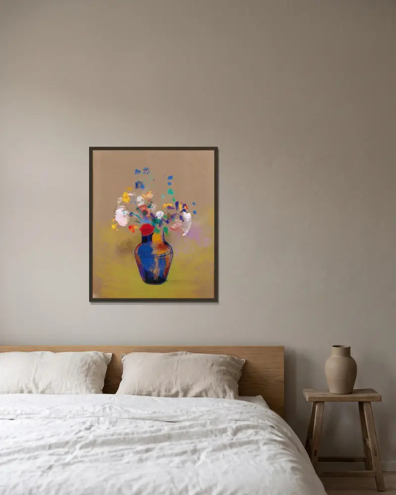 Blumen vor grauem Hintergrund von Odilon Redon gerahmt an einer Wand