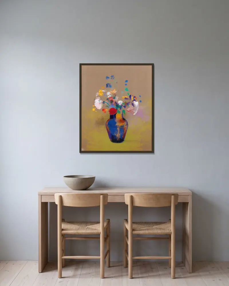 Blumen vor grauem Hintergrund von Odilon Redon gerahmt an einer Wand