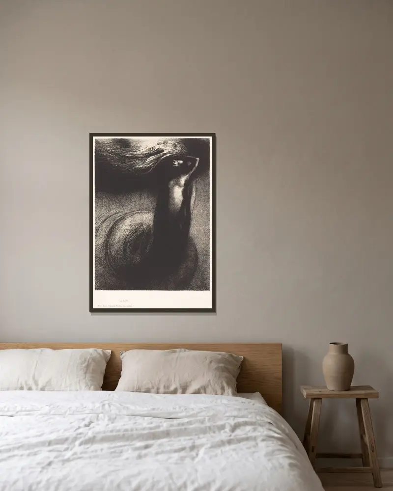La Mort; Mon ironie depasse toutes les autres! av Odilon Redon inramad på en vägg