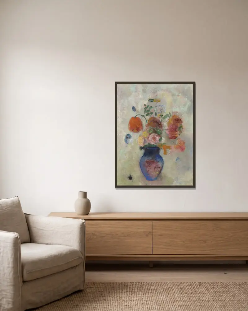 Velká váza s květinami, Odilon Redon v rámu na stěně